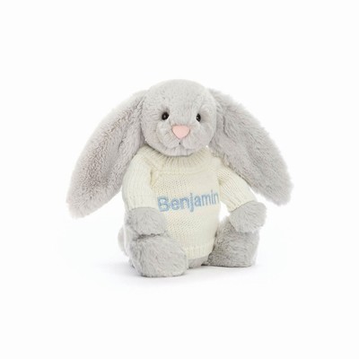 Jellycat Bashful Silver Bunny with Cream Jumper Australia | 365087CDB